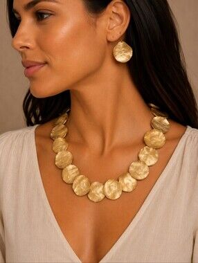 Michael Vincent Michaud La Mer Necklace and Earrings Set Botanical 24 K GP